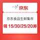 京东食品生鲜集市  领99-15/159-30/200-25/999-20元券