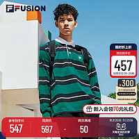 FILA 斐乐 FUSION斐乐潮牌男子长袖POLO衫2022冬新款宽松条纹翻领上衣