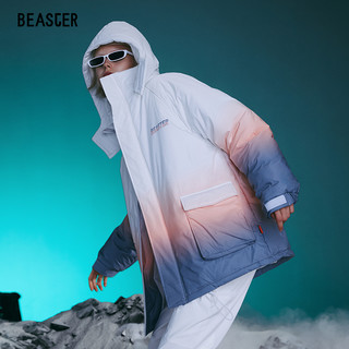 BEASTER小恶魔鬼脸羽绒服渐变冬保暖连帽宽松外套国潮休闲