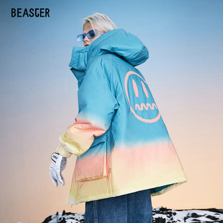 BEASTER小恶魔鬼脸羽绒服渐变冬保暖连帽宽松外套国潮休闲