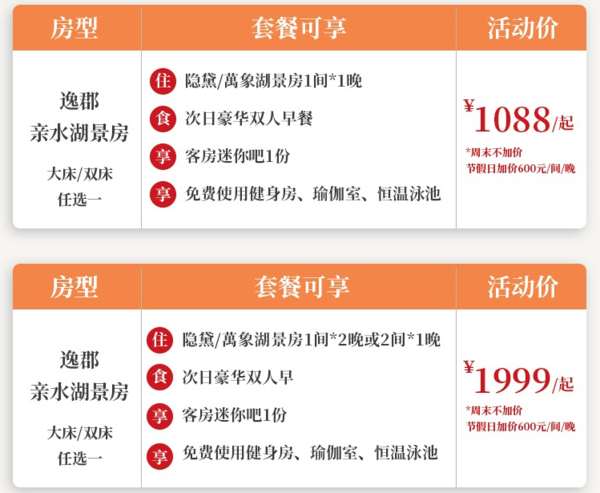 周年庆优惠！周末不加价 眠山卧水 苏州太美逸郡酒店 1/2晚轻奢套餐（含早+mini bar）