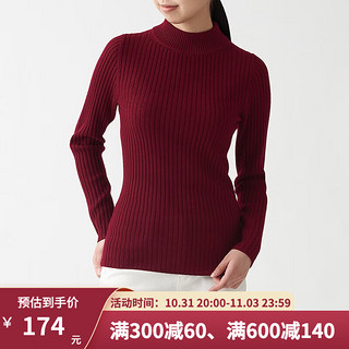 MUJI 無印良品 无印良品 MUJI 女式 宽罗纹 可水洗 半高领毛衣 BAA02A1A 紫红色 S