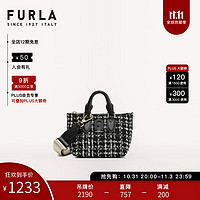 FURLA 芙拉 [双十一狂欢]FURLA芙拉CALIPSO粗花呢面料拼接牛皮女士斜挎包 黑色花色