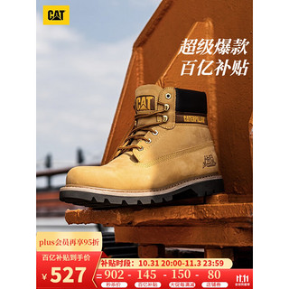 CAT 卡特彼勒 Colorado系列 男士皮革圆头系带短筒平跟工装靴P717692J3BDC25 亮黄 39