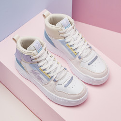 qiaodan乔丹秋冬革面防滑耐磨舒适轻便撞色潮流百搭女高帮板鞋女士