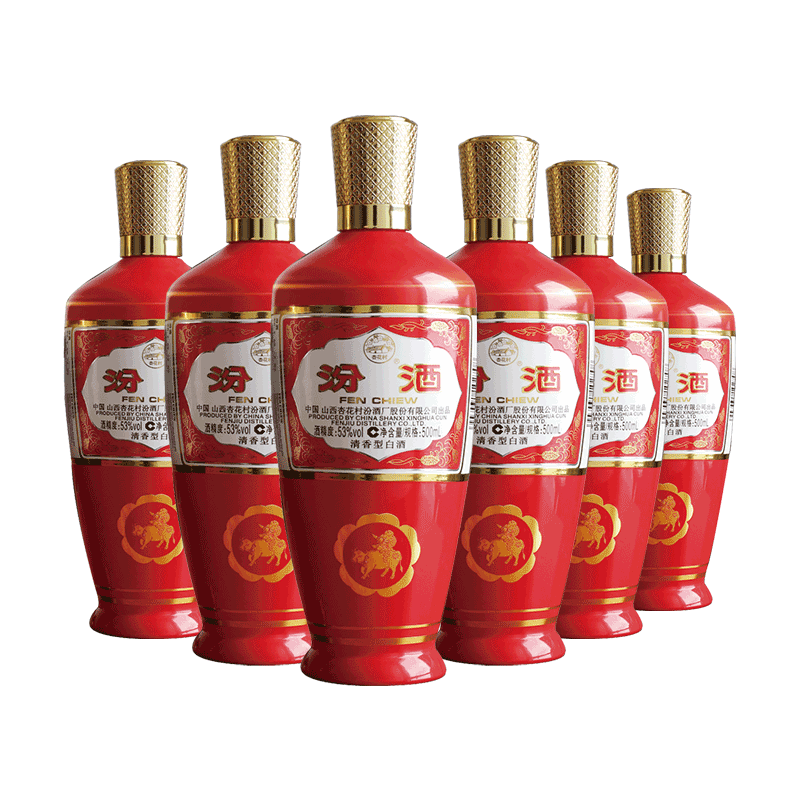 汾酒杏花村炙热红出口型53%vol 清香型白酒500ml*6瓶整箱装多少钱