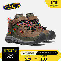 KEEN 官方 秋季新款TARGHEE MID WP户外徒步鞋高帮登山鞋大儿童鞋 暗土棕/森林夜色-1026296 31