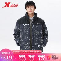 XTEP 特步 秋冬棉羽新品中性羽绒服男女同款878427190192 正黑色/珍珠白 XL