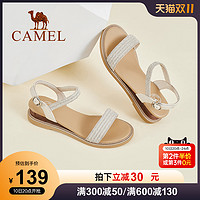 CAMEL 骆驼 女鞋2022年夏季新款一字带中跟厚底凉鞋女休闲真皮坡跟凉鞋女