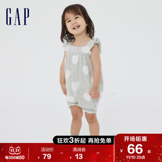 Gap婴儿甜美爱心小飞袖连体衣678207 夏季新款童装可爱包屁衣