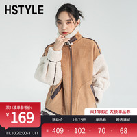 韩都衣舍2022宽松保暖棉服加厚机车风夹克外套PT9576