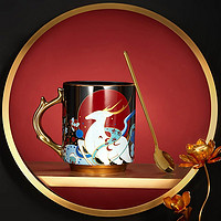 有券的上：共禾京品 中国风九色鹿陶瓷马克杯 400ml+咖啡勺
