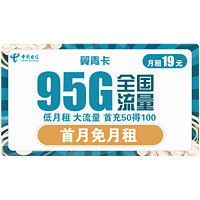 中国电信 翼青卡 19元/月（65G通用流量+30G定向流量）首月免月租