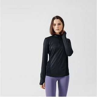 DECATHLON 迪卡侬 LS TS RUN DRY+ ZIP 女子运动T恤 8394778 经典黑 M