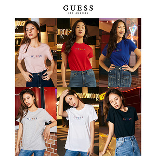 GUESS 男女同款字母LOGO棉学院风短袖T恤-Q1FK26K2Q43