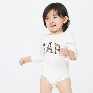 Gap 盖璞 婴儿秋冬2022新款LOGO纯棉泡泡袖连体衣454606童装洋气包屁衣