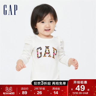 Gap 盖璞 婴儿秋冬2022新款LOGO纯棉泡泡袖连体衣454606童装洋气包屁衣