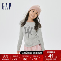 Gap女童秋冬2022新款纯棉创意印花长袖T恤455821童装运动上衣