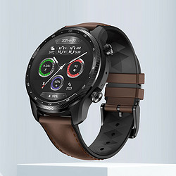 TicWatch ProX 4G版 Esim通话 智能手表 46mm 黑色不锈钢表壳 棕色牛皮表带（血氧、心率）