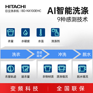 Hitachi日立10公斤日本原装进口洗烘全自动滚筒洗衣机BD-NX100EHC