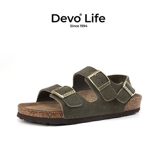 Devo 的沃 反绒绒面软木凉鞋