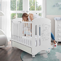 Farska 合作品牌婴儿床/欧式北欧实木多功能环保无漆带滚轮宝宝榉木童床 SWEET BEAR婴儿床