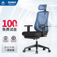 恒林家居 HENGLIN家居 电脑椅人体工程学椅升降旋转可躺舒适办公椅家用书房椅HLC-1168 蓝色+搁脚 尼龙脚+升降扶手