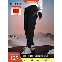 SKECHERS 斯凯奇 春秋季新款中腰针织休闲裤束脚宽松运动长裤男L321M177 碳黑/0018 L