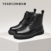 YEARCON 意尔康 男鞋2022冬季新款加绒马丁靴真皮工装男士短靴英伦风高级感