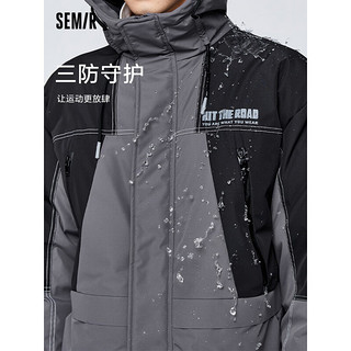 Semir 森马 羽绒服男2022冬季新款外套宽松撞色拼接三防字母印花连帽工装上衣衣多穿 黑色调00499 175/92A/L