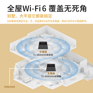 TP-LINK 普联 K20套装全屋WiFi6覆盖双频AX3000子母mesh无线路由器全千兆高速网络tplink家用穿墙XDR3050易展版2台