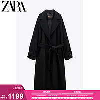 ZARA 秋冬新款 女装 含腰带黑色羊毛大衣 8419744 800