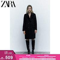 ZARA 秋冬新款 女装 黑色羊毛双排扣大衣外套 4070221 800
