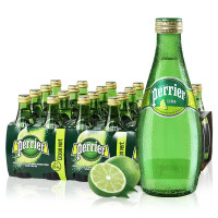 perrier 巴黎水 青柠味含气天然矿泉水 330ml*24瓶 （玻璃瓶）整箱