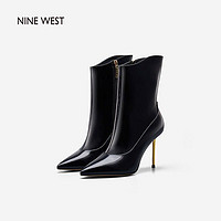 NINE WEST 玖熙 时装靴女2021年秋冬新款尖头细高跟时尚拼接短靴