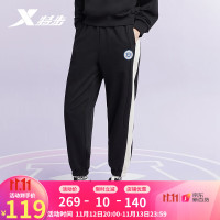 XTEP 特步 怪兽大学联名运动裤女2022秋季新款运动休闲长裤束脚针织裤 正黑色/棉花白 XL