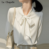 La Chapelle 白色缎面衬衫女长袖2022新款春秋百搭时尚洋气设计感上衣