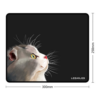 LESAILES 飞遁 300*250*3mm猫咪黑色游戏电竞鼠标垫 中号锁边