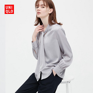 UNIQLO 优衣库 女装缎纹蝴蝶结领衬衫 452707