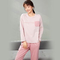 都市丽人 COSMO LADY舒适撸猫不易粘毛透气撞色套头长袖长裤睡衣女士家居服套装