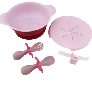 HEHU 呵护 H-1236 吸盘碗 粉色+花朵叉勺 粉色