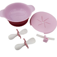 HEHU 呵护 H-1236 吸盘碗 粉色+花朵叉勺 白色