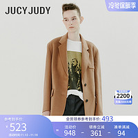 Jucy Judy秋冬新款双面羊毛大衣女气质毛呢百搭西装外套JVCA927A 黑色 L（160s）