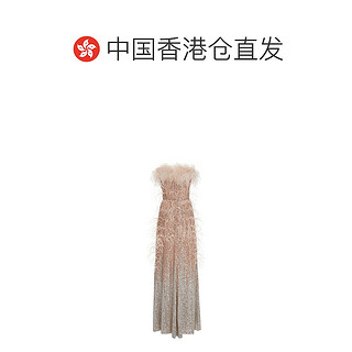 香港直邮潮奢 Elie Saab 艾莉·萨博 女士羽毛边珠片无肩带礼服