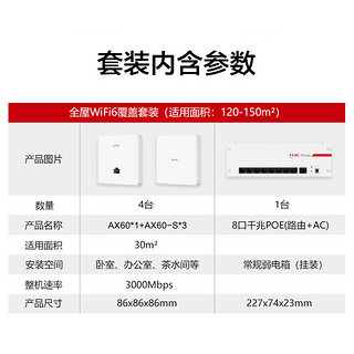 新华三（H3C）全屋WiFi6套装 5G分布式企业级千兆无线网络覆盖大户型 1双网口+3单网口面板AP+8口POE管理器