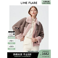 RHINE 莱茵 LIME FLARE莱茵商场同款2022冬季新款复古格纹羊毛羊绒拼接短款毛呢外套休闲 淡粉紫色 XL
