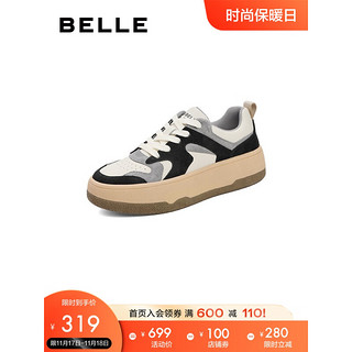 BeLLE 百丽 女士休闲板鞋 B0694AM2 黑色/米白 36