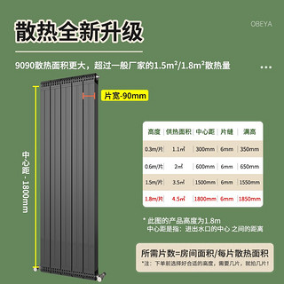 欧比亚 暖气片铜铝复合散热器片家用集中自采暖供热卧室客厅阳台壁挂式采暖 高1.8米X6片1组