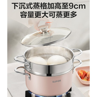 SUPOR 苏泊尔 蒸锅 304加厚不锈钢复合底双层蒸笼汤锅多用途式锅大号蒸包子馒头燃气电磁炉通用 22cm EZ22SAS01-R（适合 2-5人