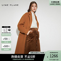 RHINE 莱茵 LIME FLARE双面羊毛大衣西装领中长款2021秋冬羊毛茧型毛呢外套韩版通勤 暗橘色 155/76A/S